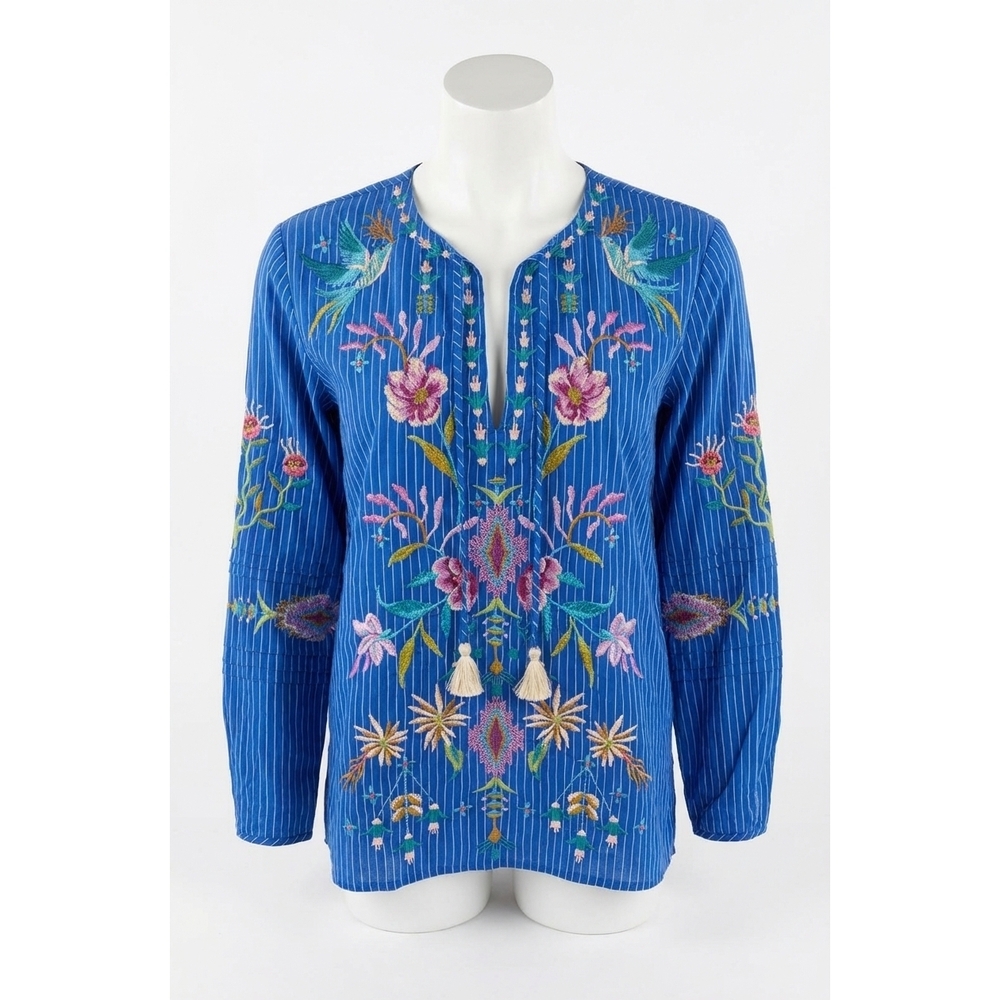 NEW JOHNNY WAS gabriella pintuck blouse in blue